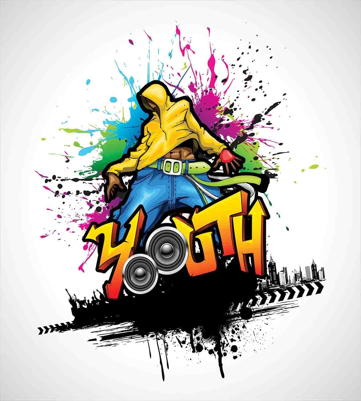 Ambesonne Youth Duvet Cover Set, Young Man Hip Hop Culture Graffiti Art and Street Culture Performer Colorful Grunge, Decorative 3 Piece Bedding Set with 2 Pillow Shams, King Size, Yellow Blue King Yellow Blue