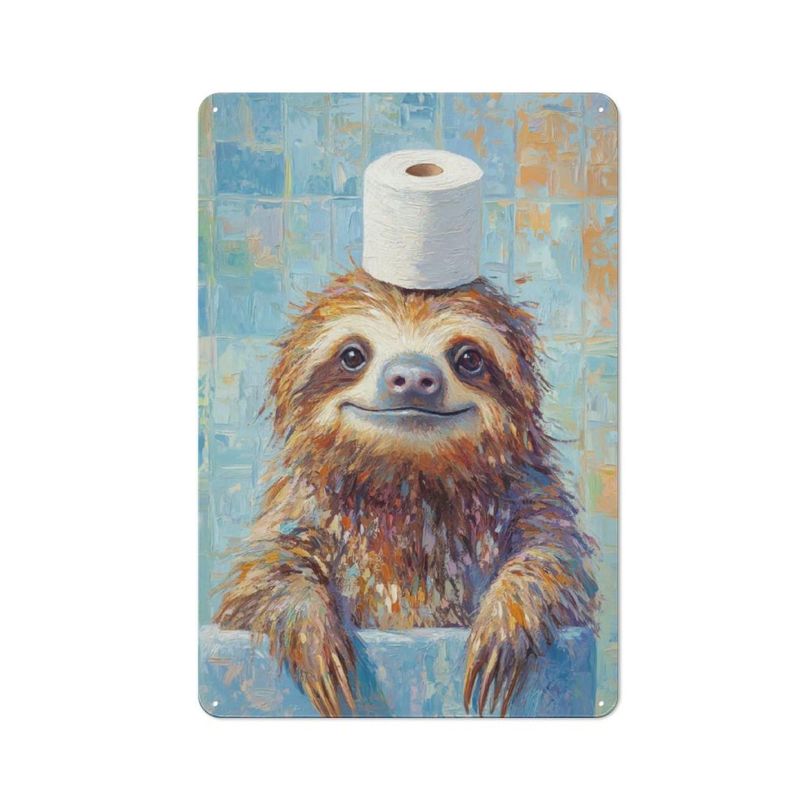 Junmoney Sloth With Toilet Paper Hat Vintage Metal Wall Decor 30X20cm, Tin Wall Sign For Coffee Bar, Kitchen, Bistro Or Tea Corner