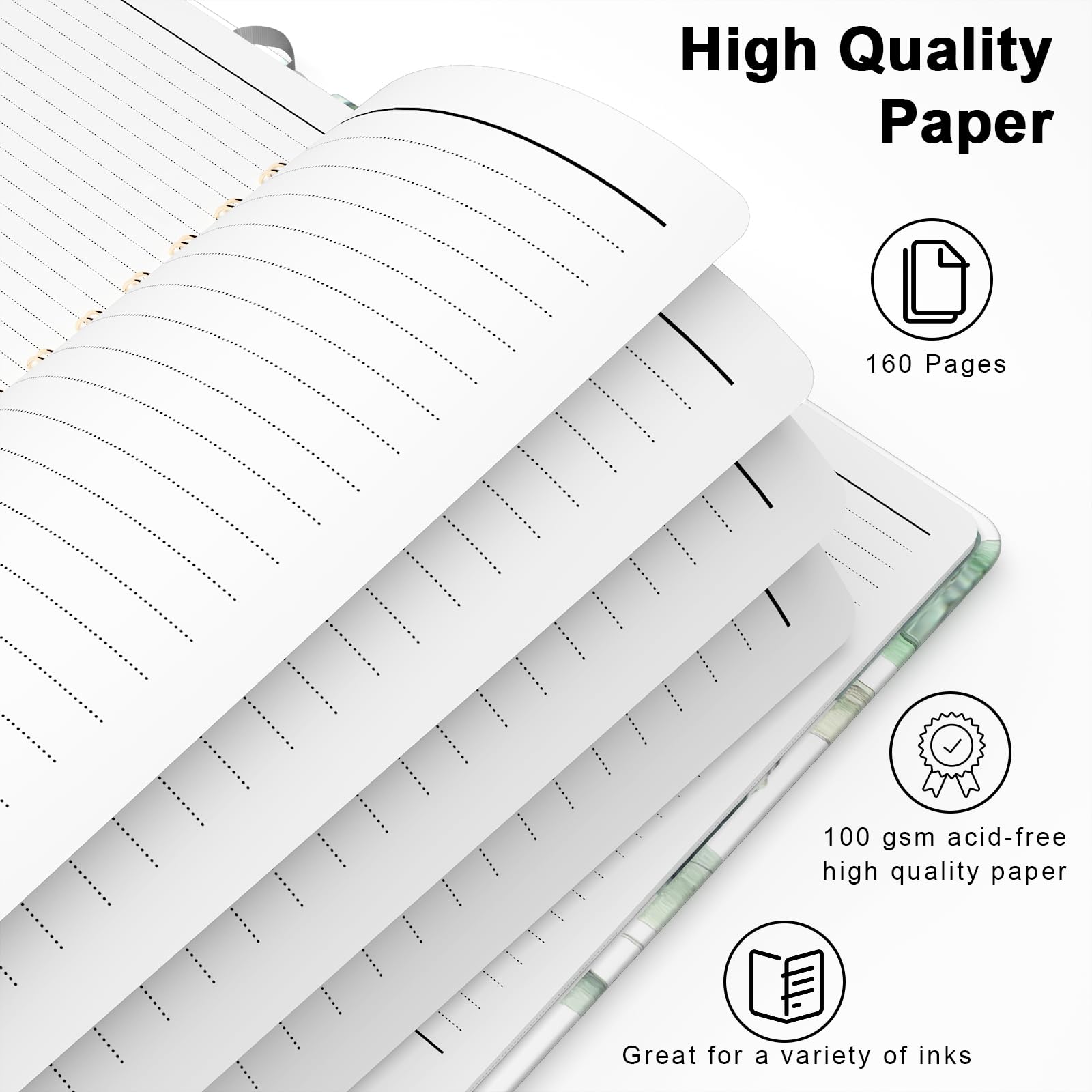 Hnogri Spiral Journal Notebook, Hardcover Lined Journal for Women Medium 6 x 8.4 in, 160 Pages Thick Paper - Image 3