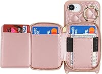 Vista 5 de Funda tipo cartera cruzada para iPhone 16e, piel sintética con cremallera, funda tipo cartera con función atril y ranuras para tarjetas, correa