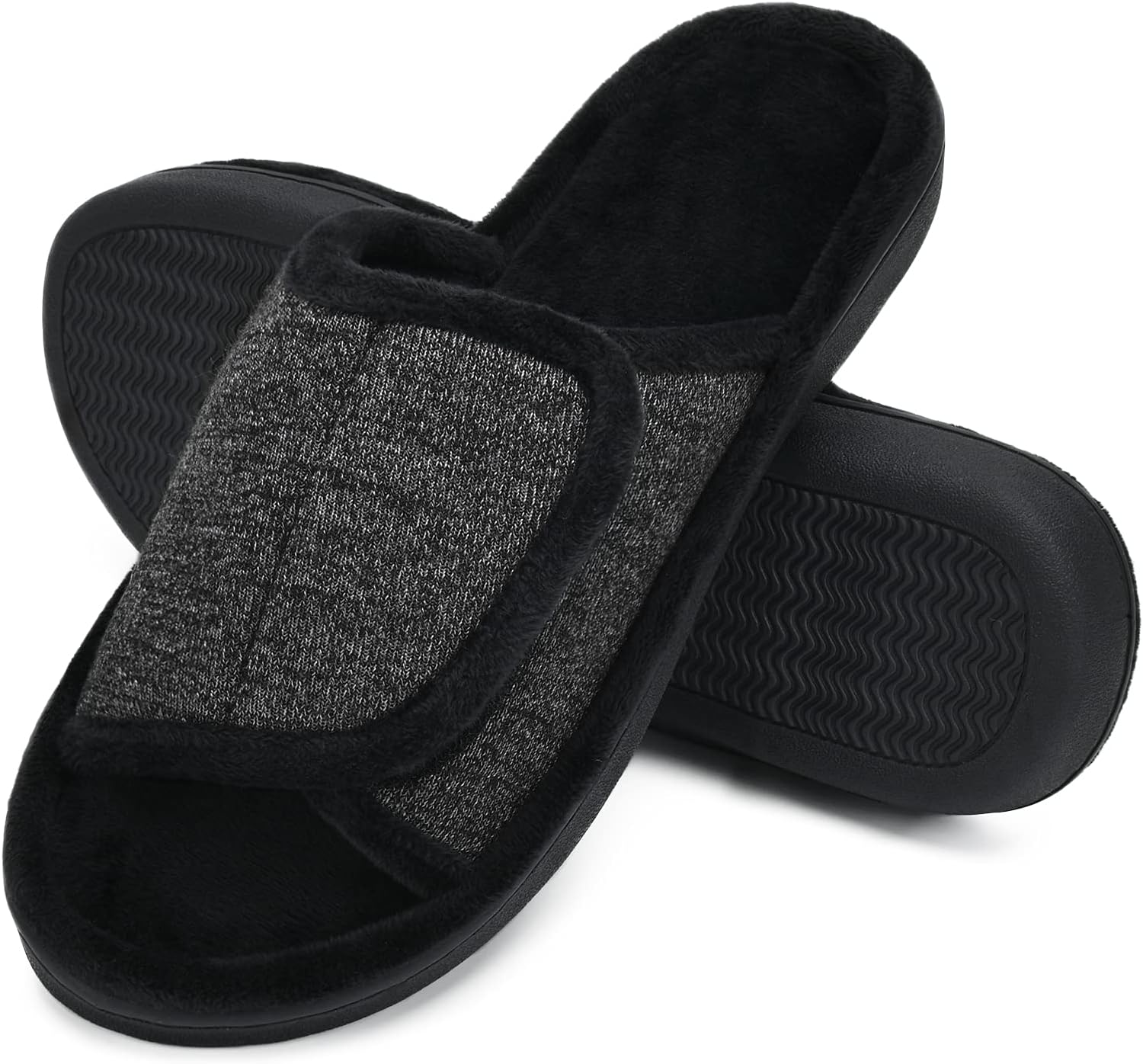 Adjustable Men's Memory Foam Slippers, Comfy Indoor Outdoor, Breathable Slide Bedroom Slippers Size 7-14