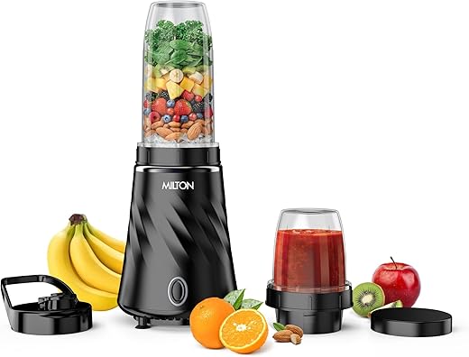 Milton Appliances Nutripure 350W Juicer Mixer Grinder | Mini Mixer Grinder with 2 Unbreakable Jars (600 ml On-the-Go & 300 ml Chutney) | SS 304...