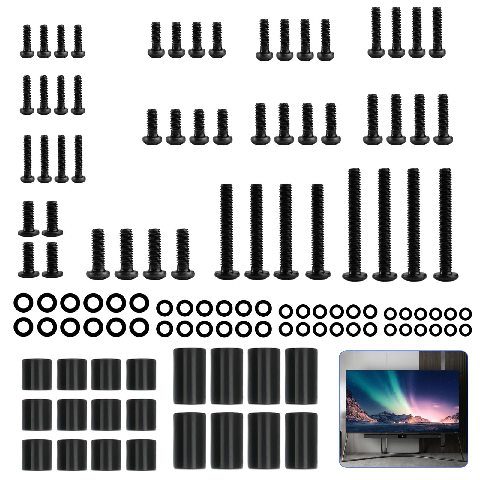 120 x M4-M8 TV Mount Screws with Spacers for up to 80"