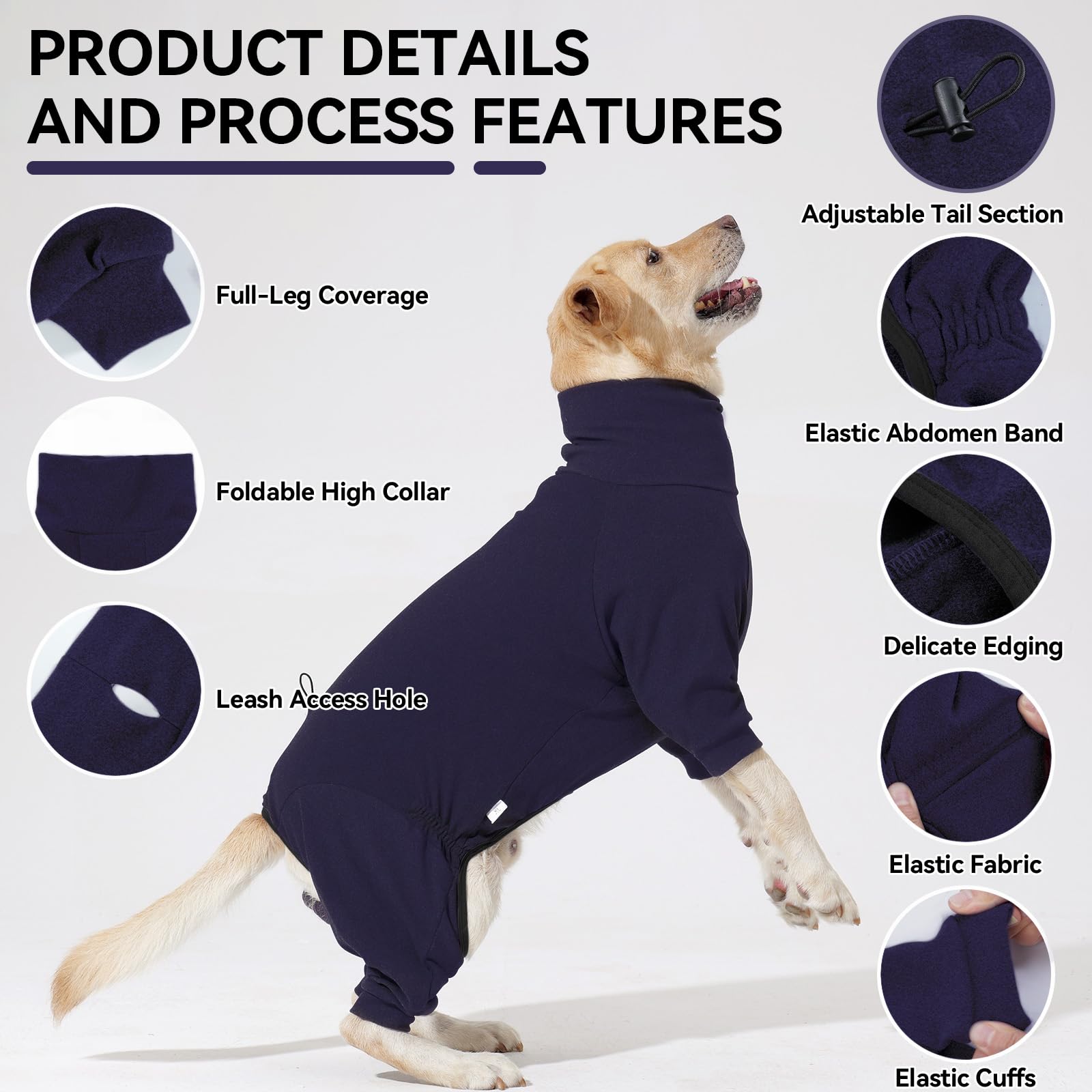 Hjyokuso Dog Fleece Jumper, Dog Sweater with Legs, Snug Fit Fleece Suit With Leash Hole and Adjustable Back, for Winter Blue -L - Image 3