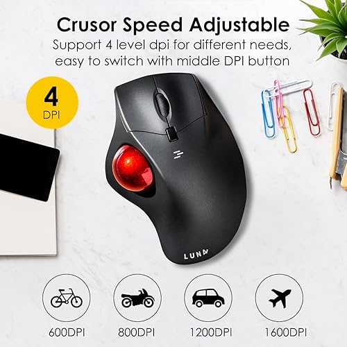 Miniatura 3 de SANWA - Mouse ergonómico con cable, ratones ópticos, botones silenciosos programables, trackball de 1.575 in, 60080012001600 DPI, compatible con