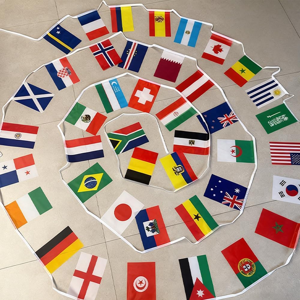 World Cup Bunting Flags 48 Teams Flags, 15M 48pcs Bunting Flags Double Sided Fabric Banner for 2026 World Cup Football Party Decoration — view 2