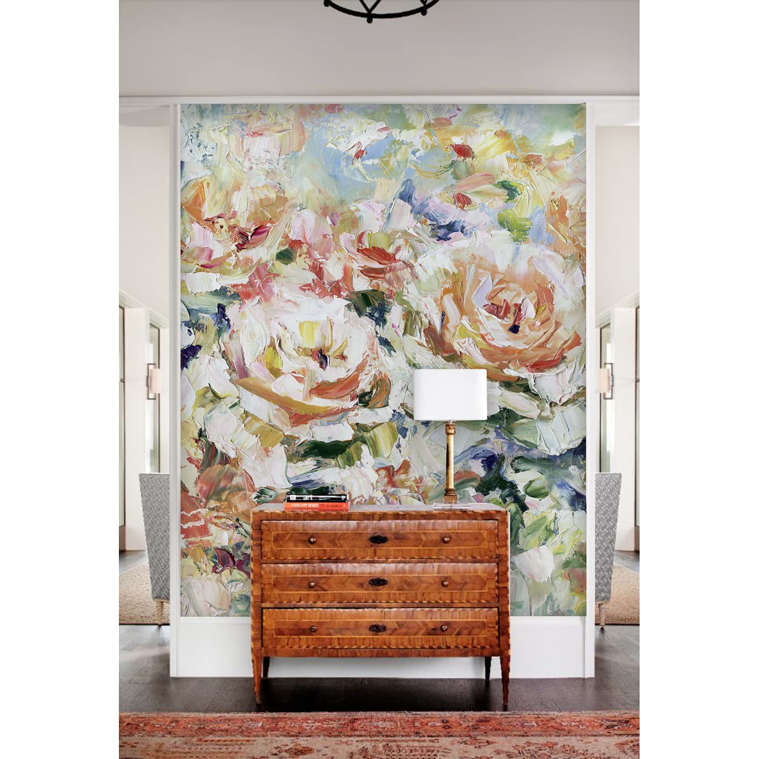 Papier peint stickers muraux 360x250 cm décoration autocollante motif roses pour cuisine et meuble