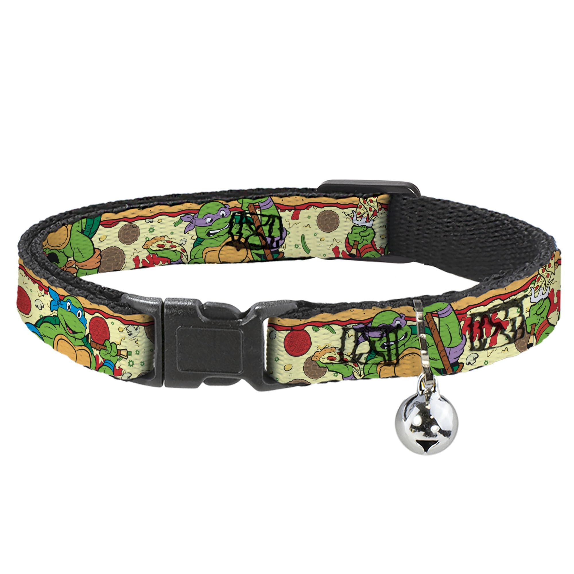 Collar para gato TMNT contra tirones con hebilla breakaway y estampado de pizza