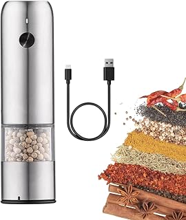 Grinder de pimienta automática: molino de pimienta de sal recargable, agitador de especias alimentadas por batería | Máquina de molienda ajustable, dispensador de rotor de cerámica, una herramienta de