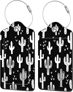 2 Pack Luggage Tags for Suitcases,Fun Western Cactus Luggage Tag,PU Leather Id Label Luggage Tags with Stainless Steel Loop and Privacy Cover for Women Men Teens Travel