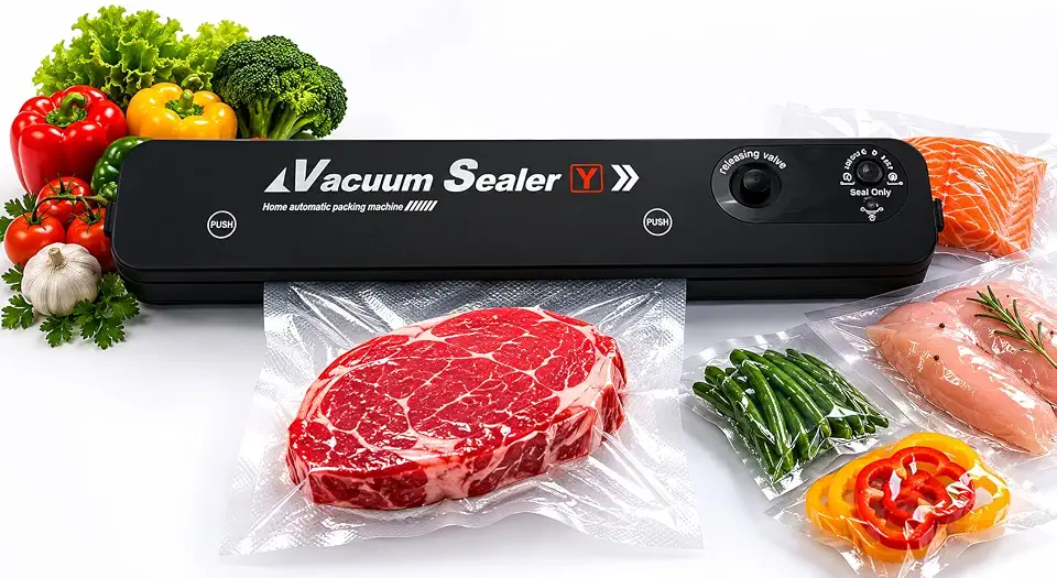 Seladora a Vácuo para Alimentos, Máquina Compacta Automática para Embalar Carnes, Legumes, Frutas, Grãos e Porções para Geladeira e Freezer e mais 10 Sacos para Selagem a Vacuo