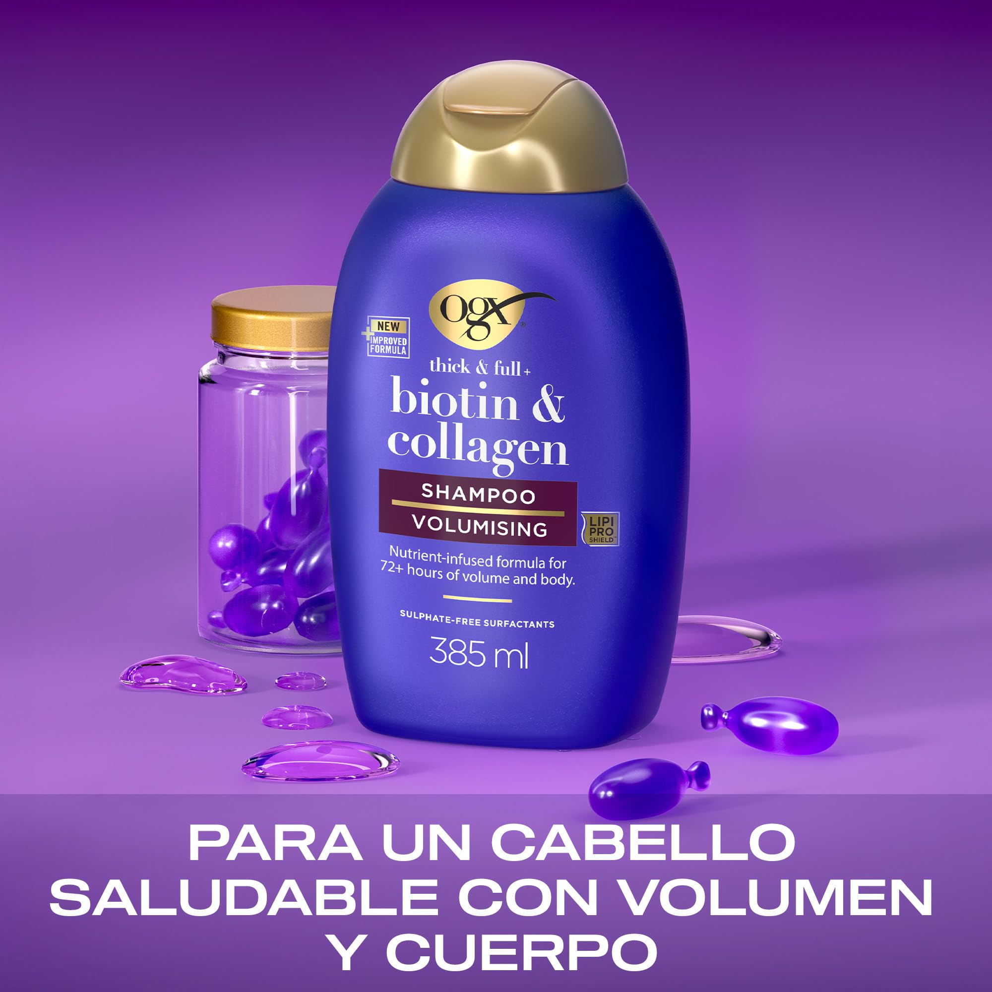 OGX Biotin & Collagen Thick & Full+ Shampoo 385 ml Champú Voluminizador Sin Sulfatos