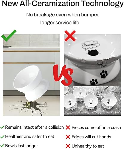 Miniatura 7 de Cuenco de agua para gatos, cuencos elevados de cerámica de 16 onzas, plato de comida para mascotas inclinado y elevado en 15, antivómitos, protege