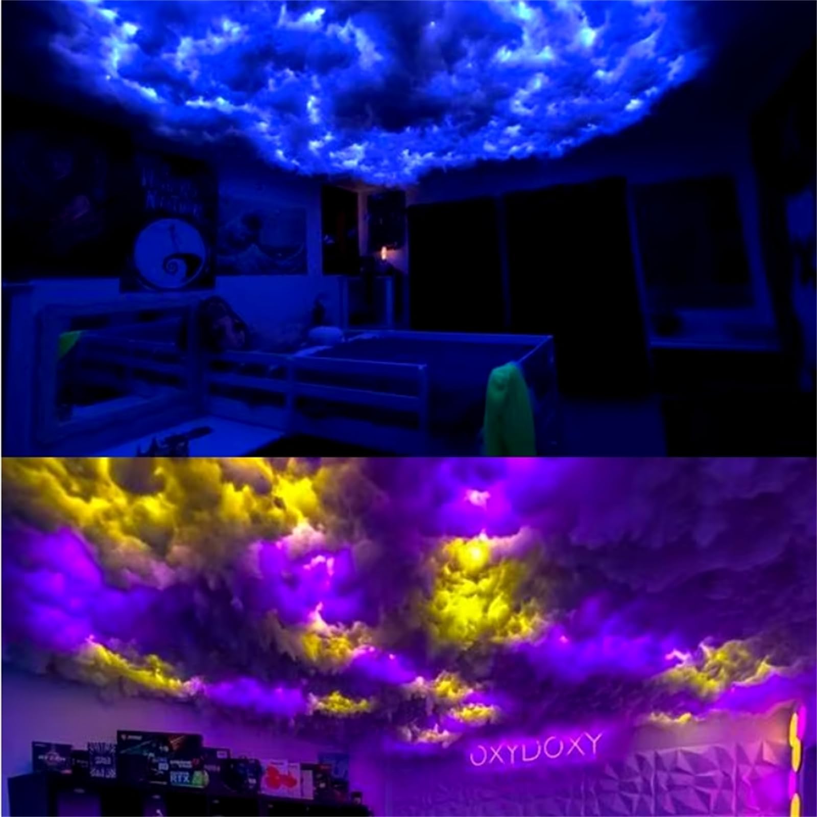 Luz LED de nube de trueno, luz de nube 3D gigante, lámpara de noche de atmósfera de control de aplicación, lámpara de nube de trueno creativa de bricolaje, luz de nubes RGB para decoración ( 20m)