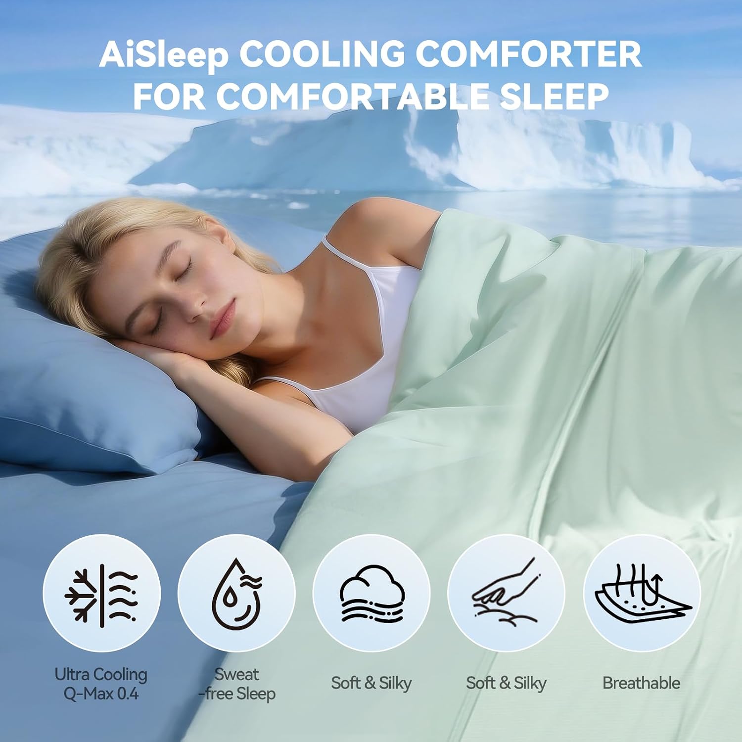 Cooling Comforter Twin Size, Cooling Blankets for Hot Sleepers and Night Sweats, Double-Sided Cool Tech All Season Bedding, Q-Max 0.43 Breathable Silky Smooth Summer Comforter-Cool Green