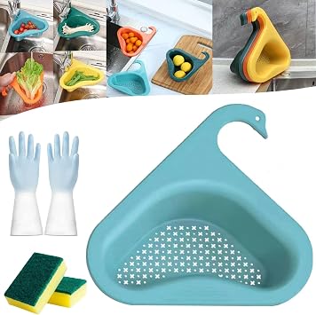 Stainless Steel Swan Sink Strainer Basket, Stainless Steel Swan Drain Rack, 4Pack Faucet Hanging Filter Basket, Kitchen Sink Drain Basket Swan for Kitchen Sink Blue