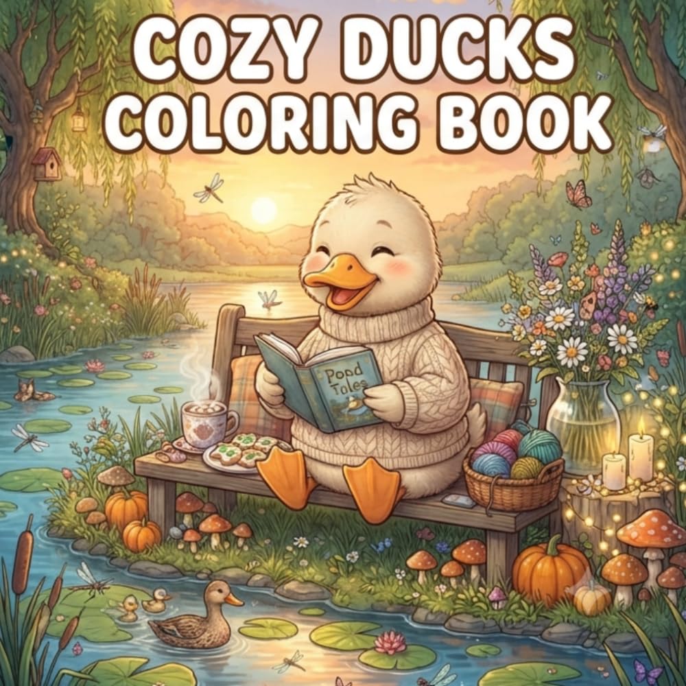 Cozy Ducks Coloring Book: Cute and Relaxing Duck Adventures with Cozy Scenes, Peaceful Escapes, Nature, Cottages, Gardens, Lakes and Simple Bold Designs for All Ages