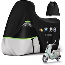 Motorbike Cover for Piaggio Vespa GTS GTV Super/Supersport GT60/125/200/250/300, 420D Oxford Waterproof Motorcycle Cover Outdoor with Lock-Holes Reflective Strip All Season Without Trunk