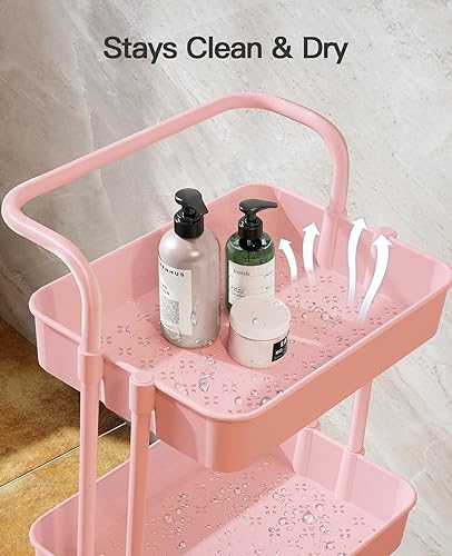 Miniatura 7 de Pipishell Carrito rodante de 3 niveles con ruedas, carrito de almacenamiento rodante con 3 tazas colgantes y 4 ganchos, carrito de utilidad móvil,