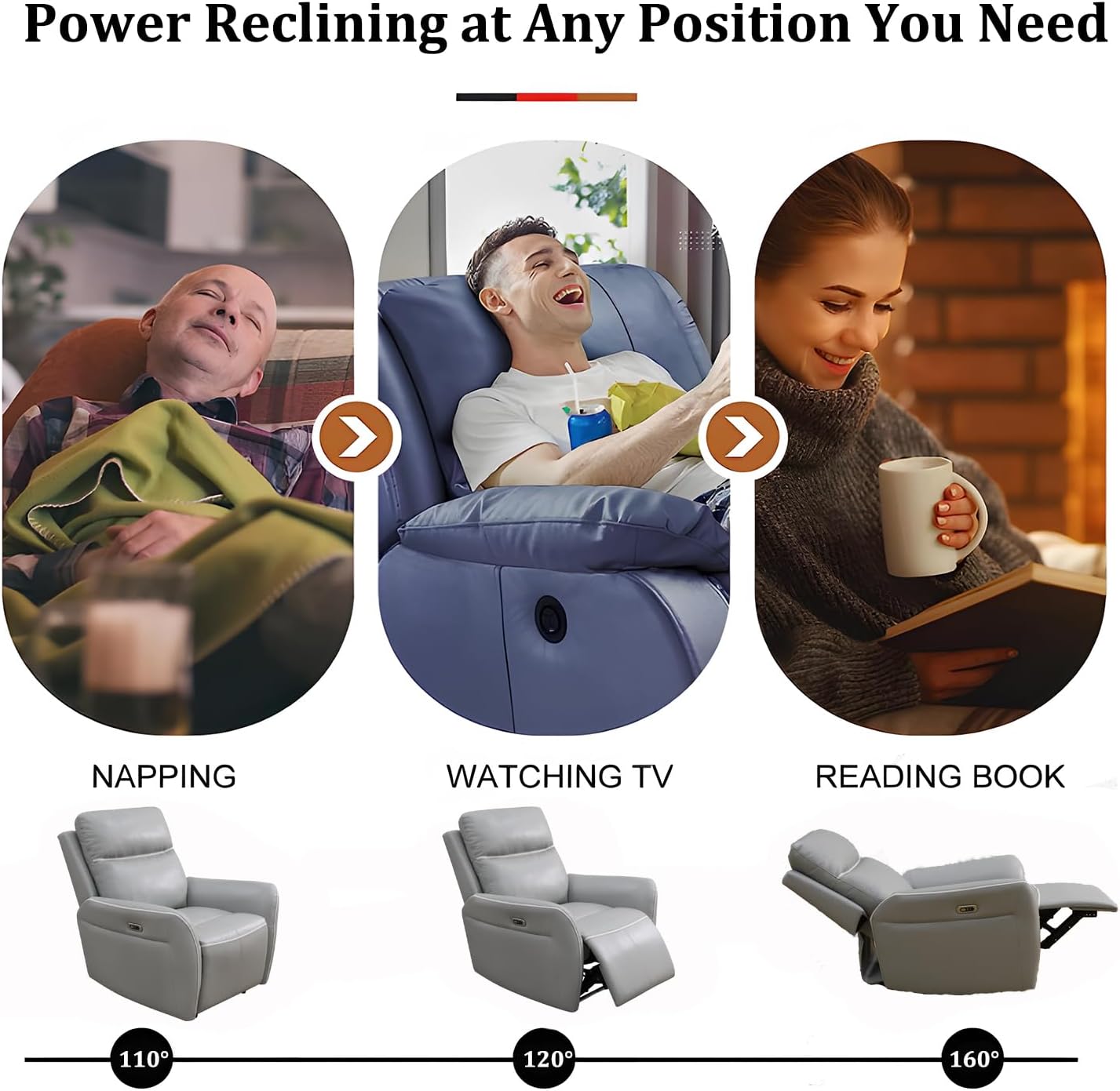 3 Pieces Power Reclining Sofa Set, Breathing Leather Couch and Recliner Set with Drop Down Table&Cup Holders, 2 Single Chairs and a 3-Seater Recliner Sofa for Home Theater (Grey)