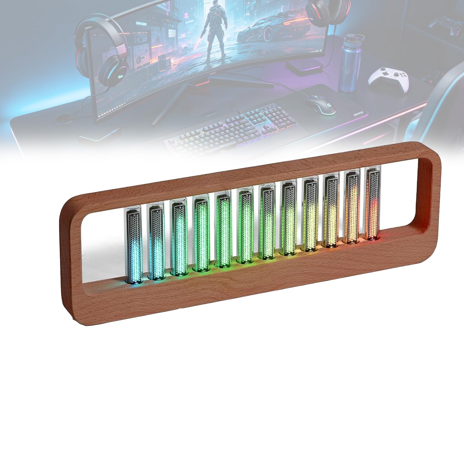 Vhewq RGB Sound Pickup Spectrum Lamp, RGB Music Spectrum Analyzer Light with Nixie Tube, MIC Pickup, 7 Preset Modes are Built in, Adjusted Music Spectrum Light for USB Decor Gift