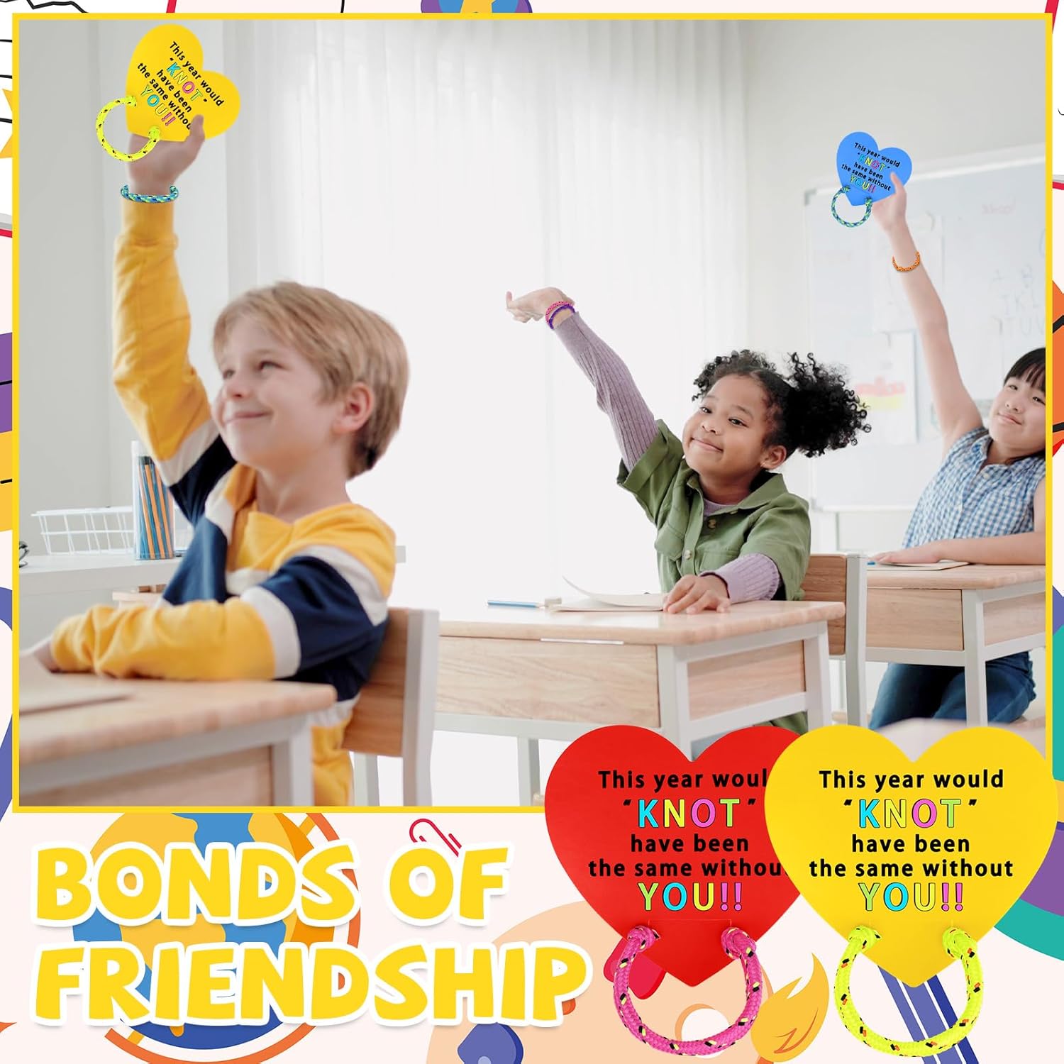 30 Sets End of Year Bracelet Set with Cards Friendship Bracelets Adjustable Bracelet with Inspirational Cards for End of Year Gifts Graduation Birthday Gifts Party Shelf