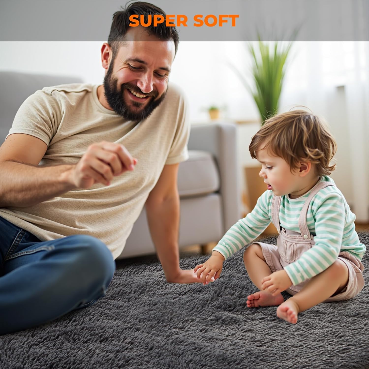 Large Shag Area Rugs 8x10 for Living Room, Indoor Grey Shaggy Rugs for Bedroom, Anti-Slip Fluffy Fuzzy Furry Plush Rugs for Kids Girls Room Decor