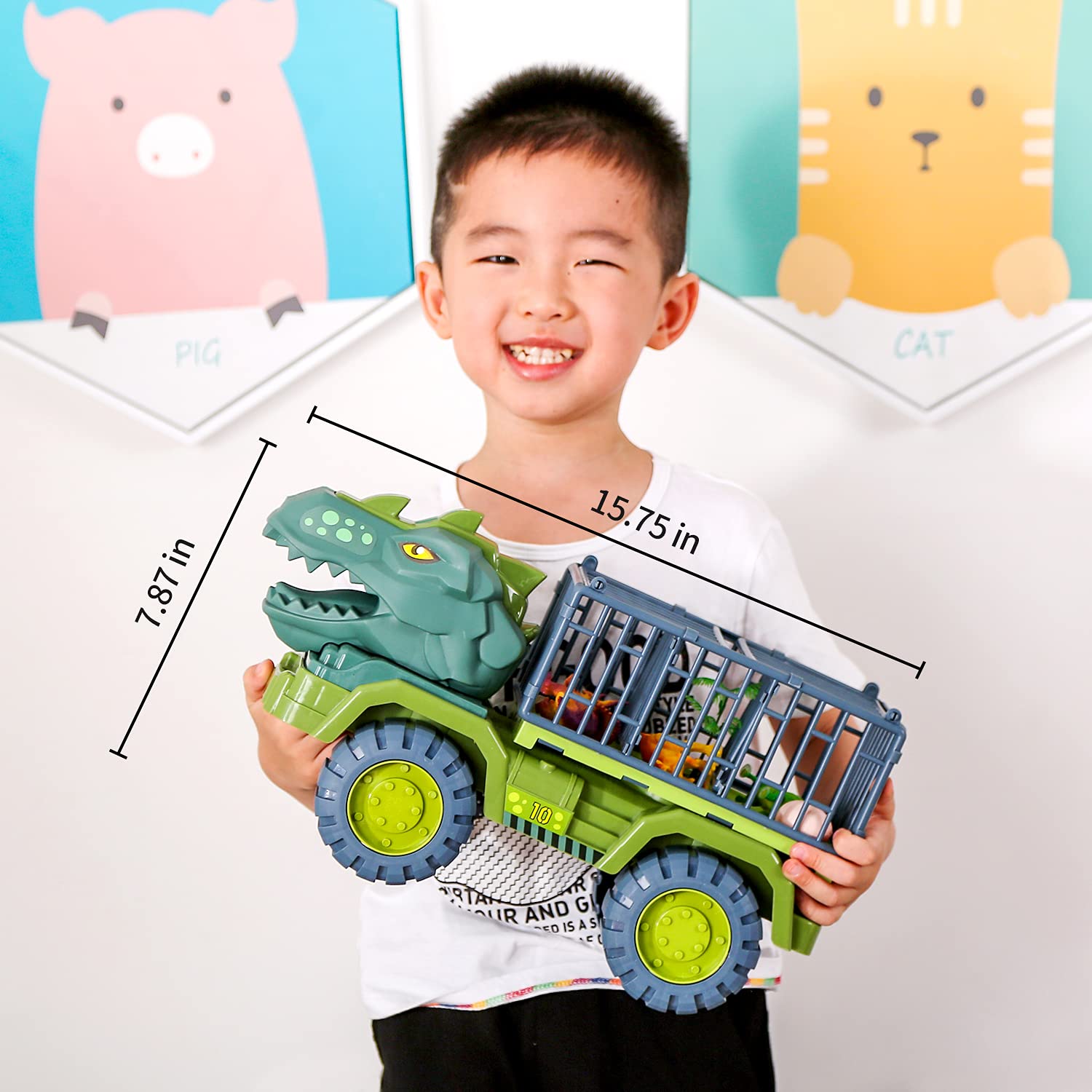 CUTE STONE Toy Truck, Dinosaur Transport Car Carrier Truck with