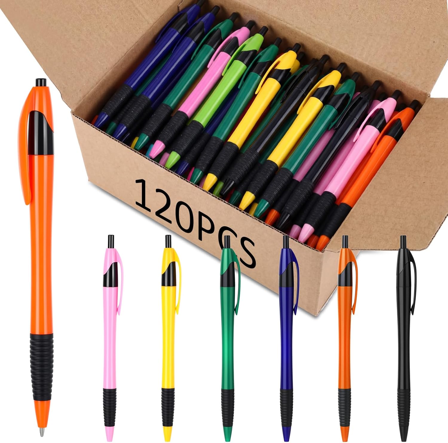 Sayglossy 120 Pack Ballpoint Pens Bulk Retractable Ballpoint Pen 1.0mm Medium Point Ink Smooth Writing Soft Gripped No Smear for Teacher School Office Journaling Supplies(Black (black Ink))
