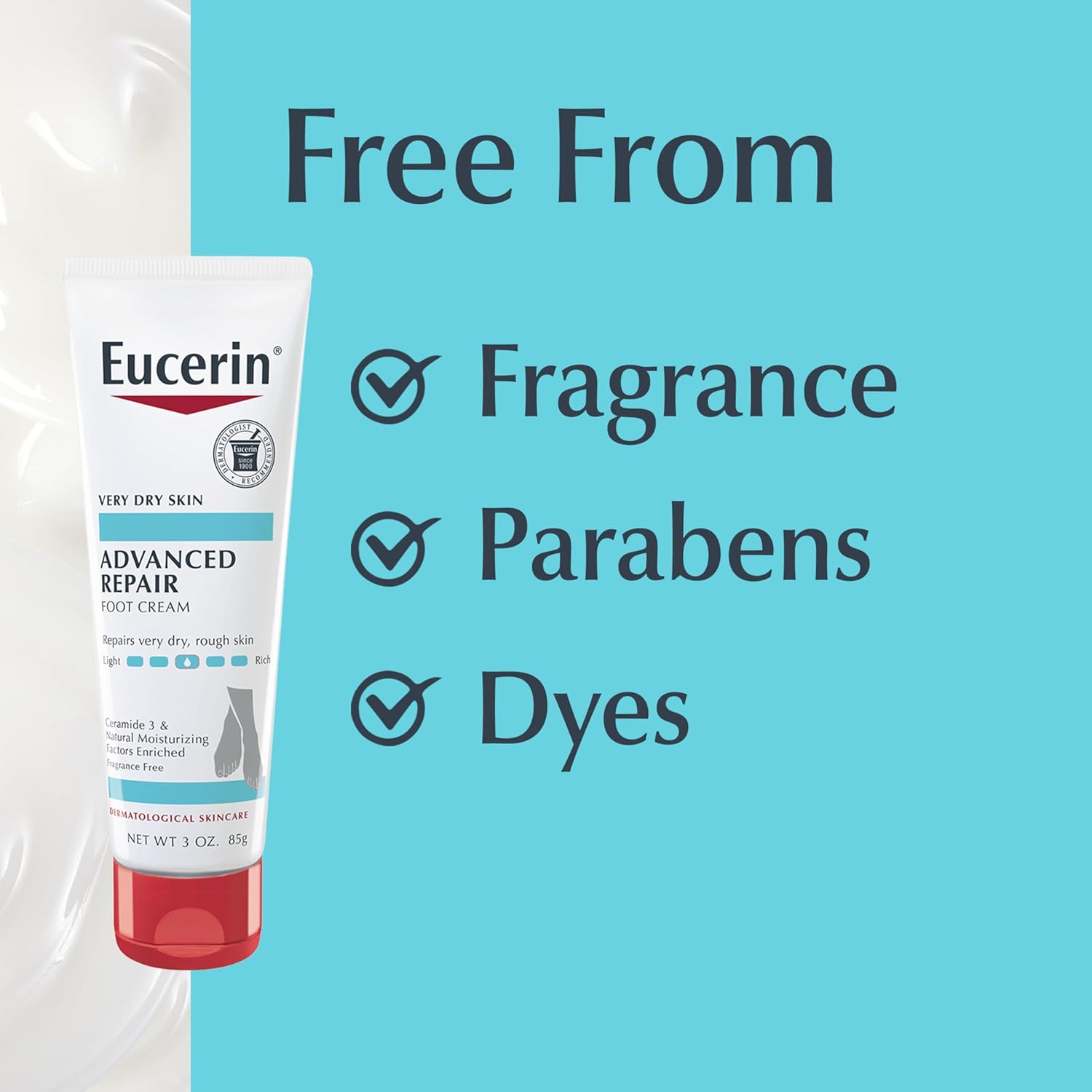 Eucerin Advanced Repair Foot Cream, Unscented Foot Cream for Dry Feet and Heels, 3 Oz Tube, Pack of 12