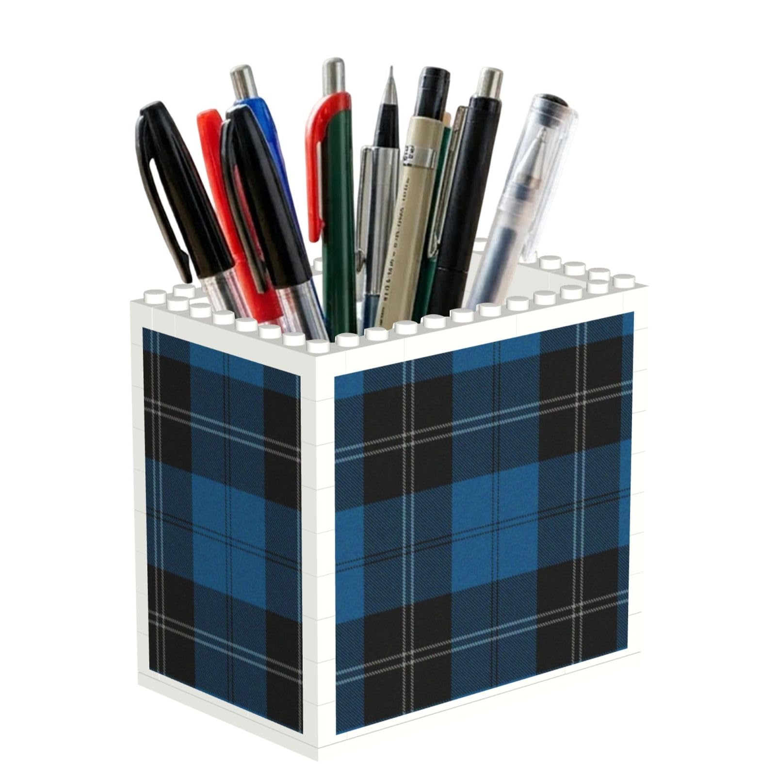 Poadnly Scottish Tartan Plaid Blue, Pen Pot Pencil Holder for Office Home School, Compact Desk Organiser for Office Stationery