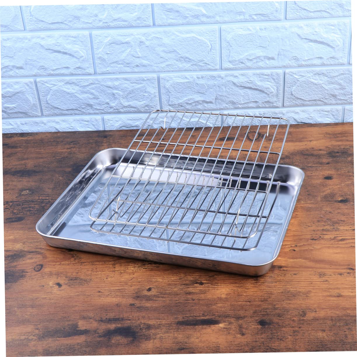 STOBAZA Ensemble Accessoire Pâtisserie Professionnel 2 Pièces Plaque de Cuisson et Grille de Refroidissement en Acier Inoxydable Argenté Ustensiles Sûrs pour Gâteaux et Cornbread