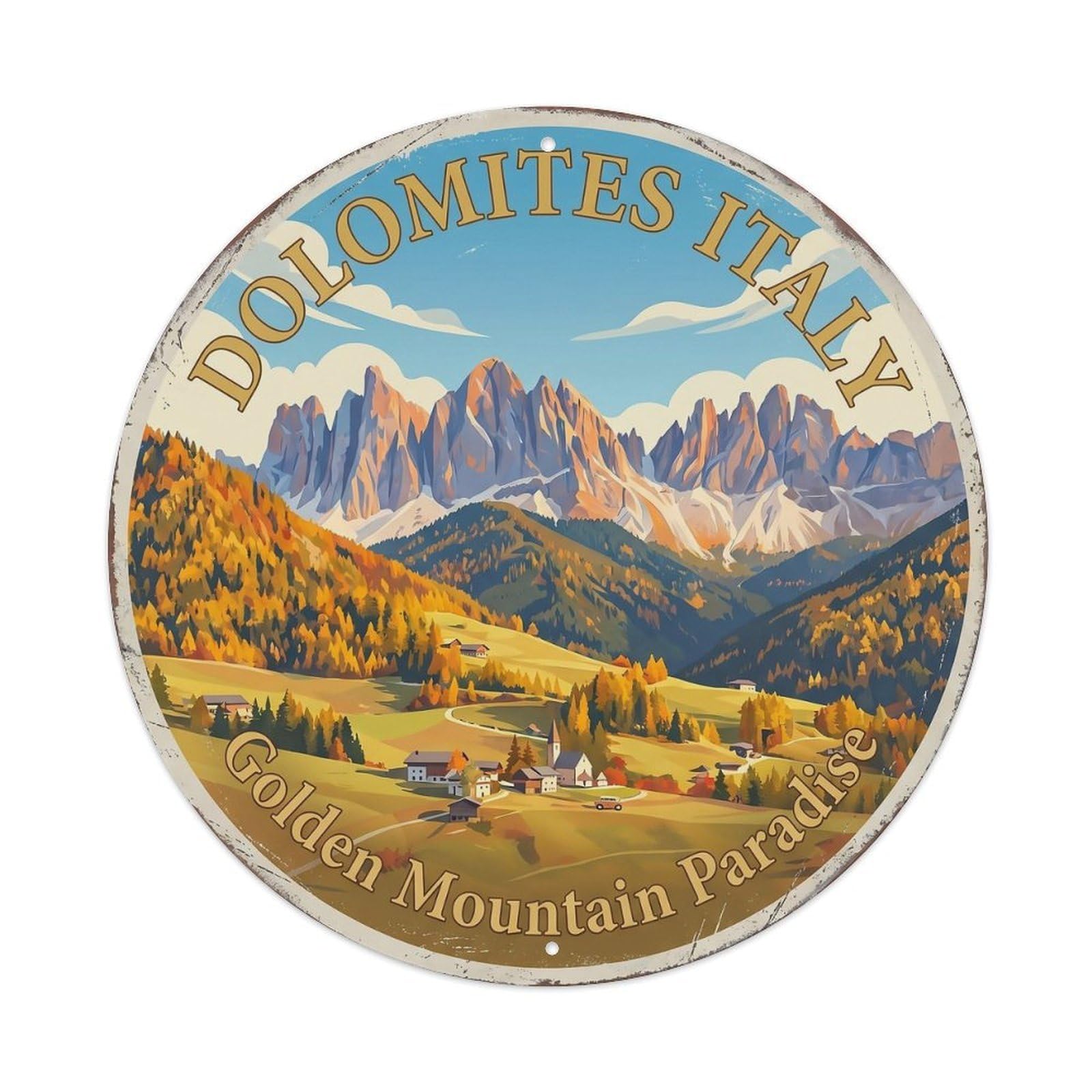 Vintage Travel Dolomites Italy Golden Larch Metal Tin Sign