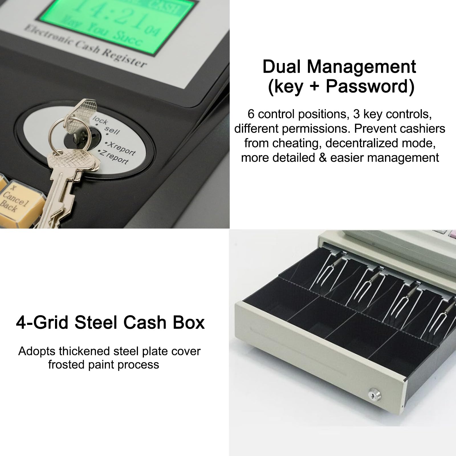 Caja Registradora Electrónica (de Cajón), para Pequeñas Empresas, con Doble Gestión (Llave Y Contraseña), Pantalla LED8 para Clientes, para Restaurantes Y Supermercados,White