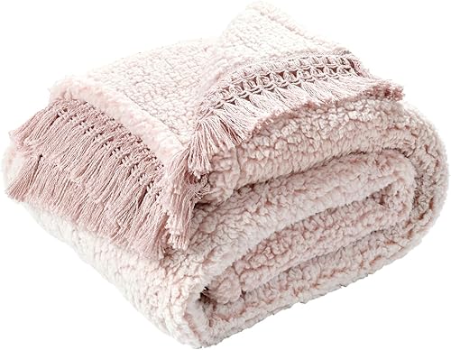Lush Decor Manta Sherpa con flecos y borlas, 60 x 50 pulgadas, color rubor