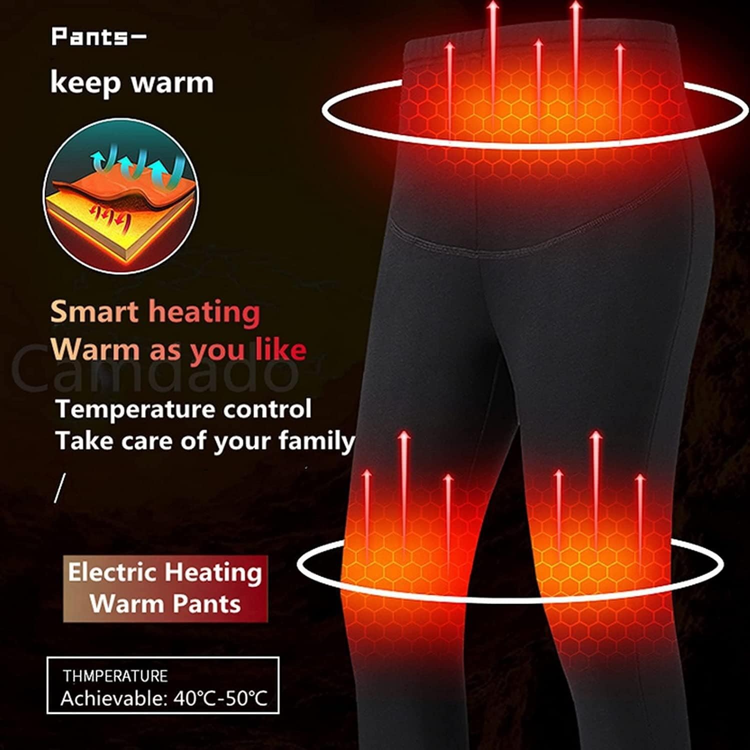Heated Pants, USB Rechargeable Electric Thermal Underwear with 3 Heat Settings, Long-Lasting Heated Leggings