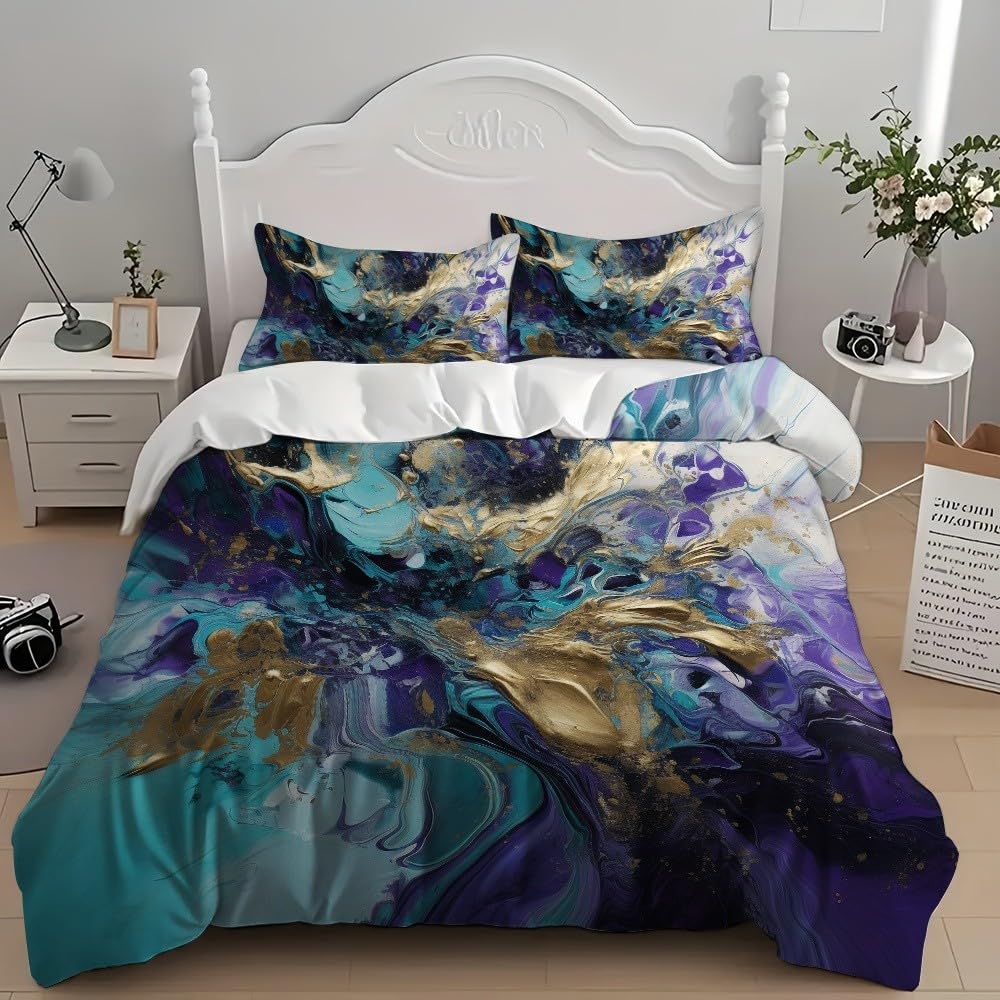 Parure de couette 2 personnes hypoallergénique bleu 240x220 lit anti-acarien doux