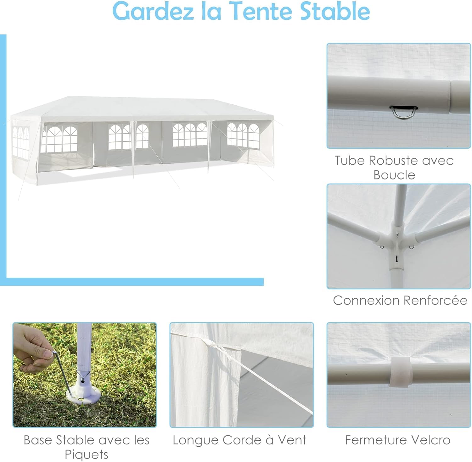 Tonnelle de Jardin Extérieur 3x9 M avec 8 Parois Amovibles, Barnum Imperméable PE pour Fête Mariage