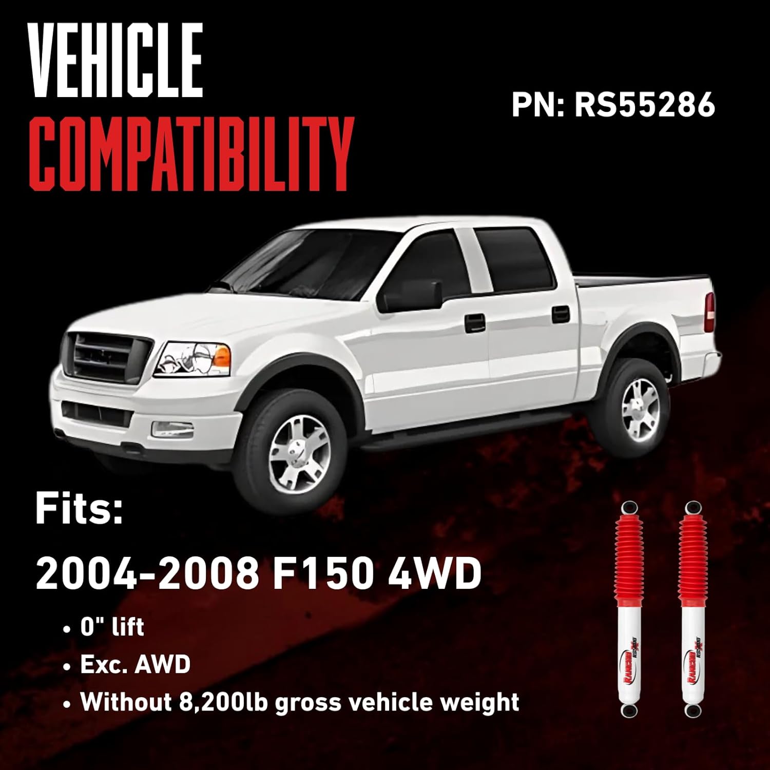 Rancho Pair of RS5000X Rear Suspension Shock Absorbers Compatible with 2004-2008 F150 4WD w/ 0" Lift | Improves Handling & Performance | Built to Last | Includes TrendsAuto Decal