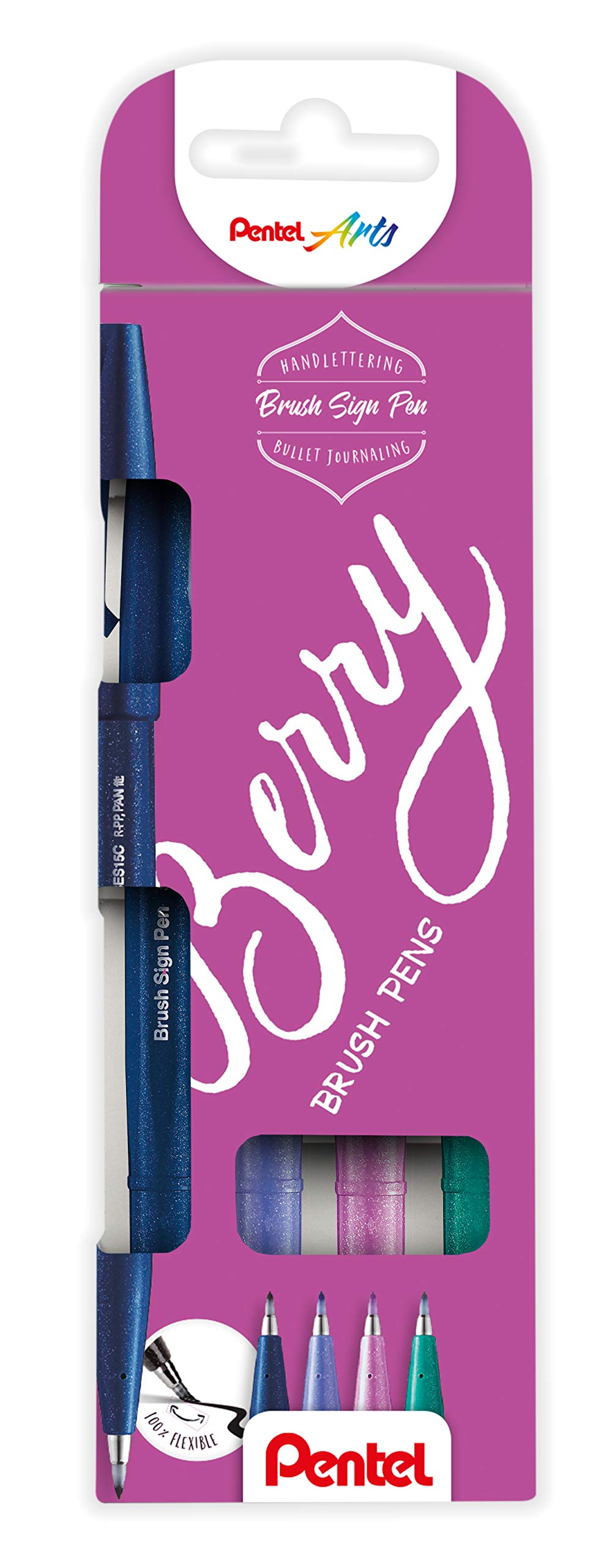 Pentel Brush Sign Pen SES15C-12 Fibre-Tip Pen 4 Night blue, blue violet, pink purple, turquoise