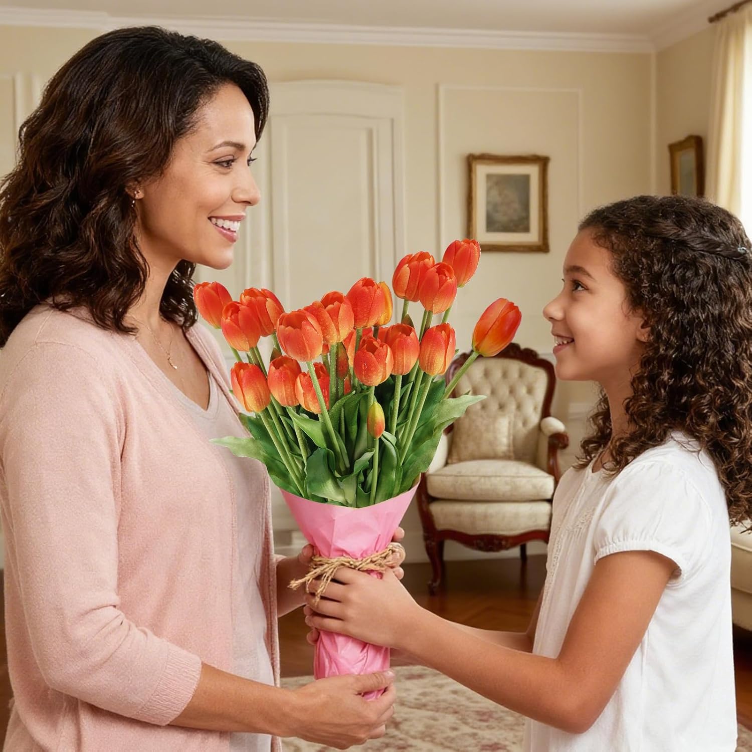 15Pcs Fake Tulips Artificial Flowers Real Touch Latex Bouquet Faux Tulips for Centerpiece Arrangements Wedding Party Home Décor (Orange) - Image 7