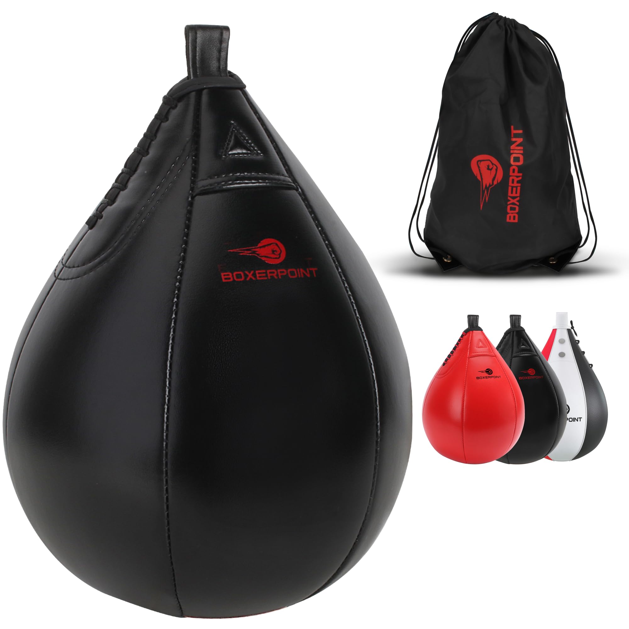 BOXERPOINT Speed Bag for Boxing - Durable PU Leather Punching Bag for Adults - Anti-Leak Boxing Bags Home Gym Training Equipment, Portable Heavy Bags - Large Reflex Ball, Indoor & Outdoor