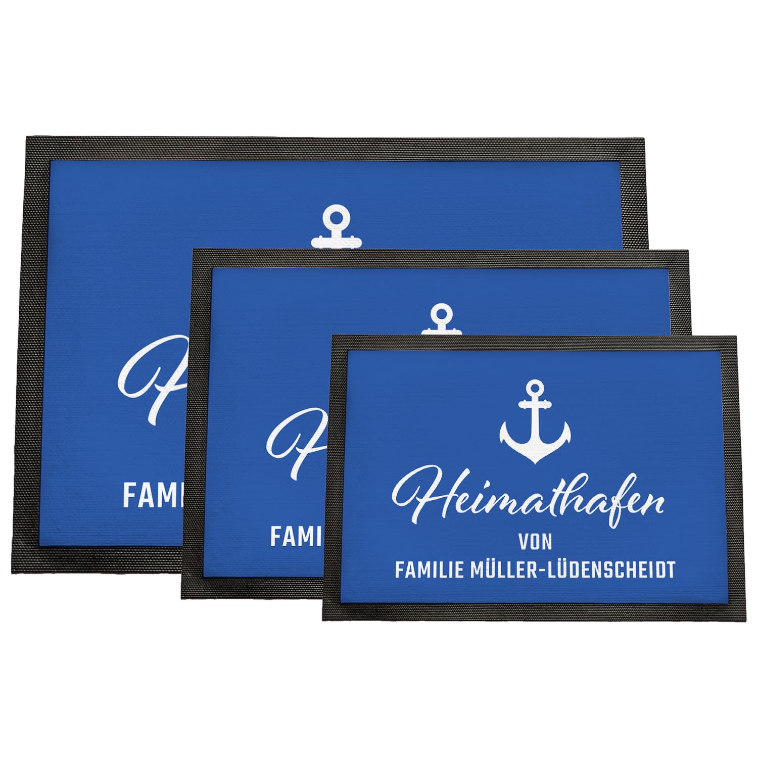 Personalisierte Fußmatte Heimathafen | Maritime Schmutzfangmatte für innen und außen | mit Wunschnamen Bedruckt | für Wohnungstür Haustür Eingangstür | Geschenkidee für Paare zum Einzug | 75 x 50 cm