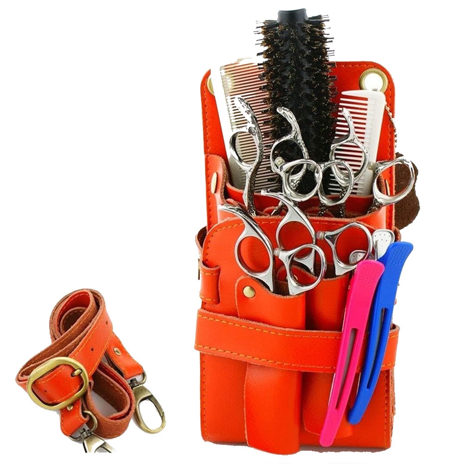 vrfvsdasAAS Hairdressing Tools Waist Bag, Leather Salon Hair Stylist Barber Scissors Shear Hairdressing Holder Pouch Case Bag,for Hairdressers(Orange)