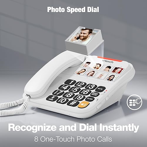 Miniatura 2 de VTech Teléfono con cable para personas mayores con botones grandes de alto contraste, 8 marcación rápida de fotos, dígitos parlantes, timbre visual