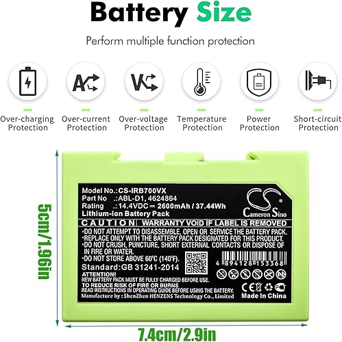 Miniatura 2 de Roomba i7 - Batería de repuesto para robot al vacío, 14,4 V, 2600 mAh, iones de litio para Roomba i7, i7+, e e5 e6 e5150 e5152 e6198 e i i3 3150 i3+