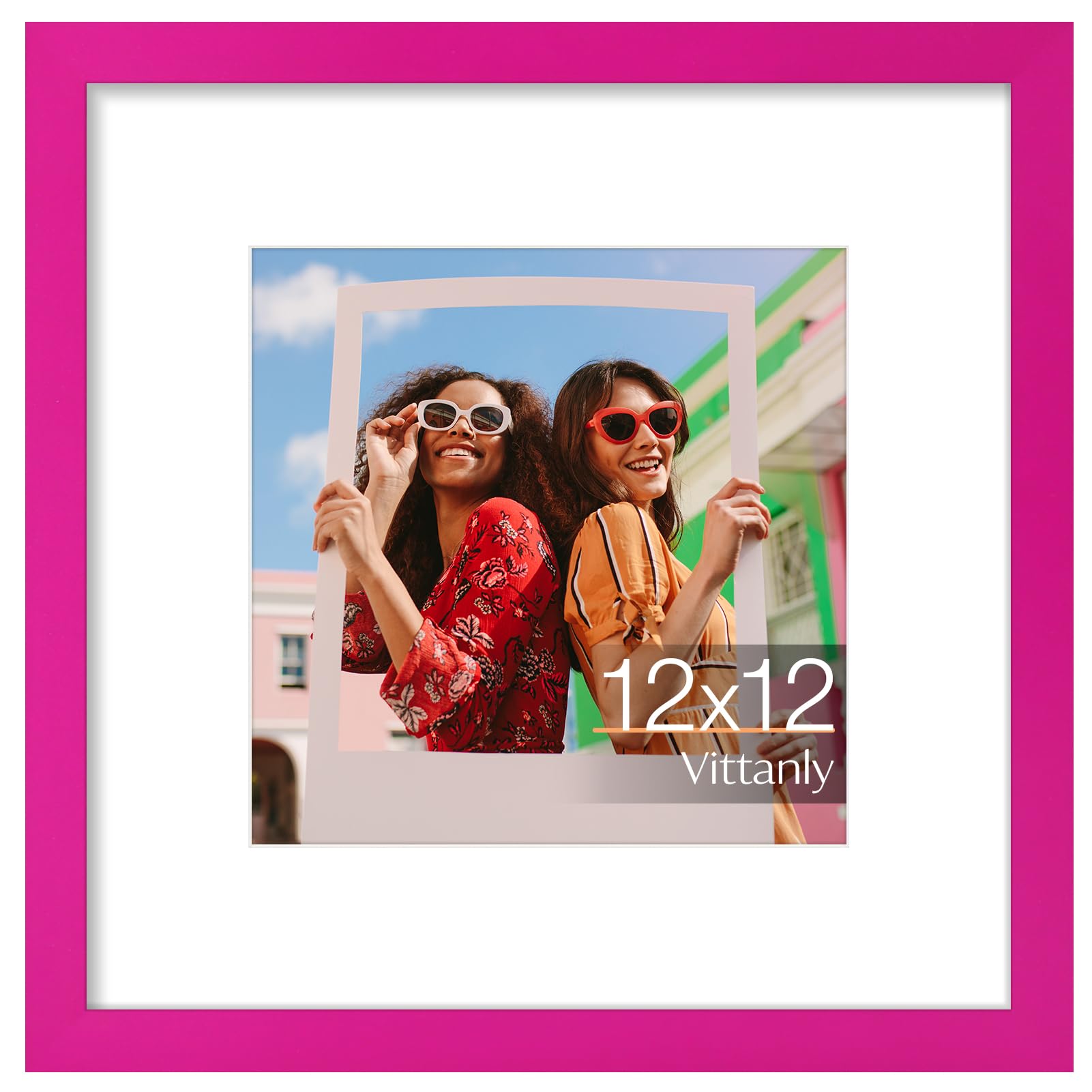 Vittanly 12x12 Picture Frame, Display Pictures 8x8 with Mat or 12x12 without Mat, Engineered Wood with Shatter Resistant Plexiglass, Square Frame for Wall Mounting, Home Decor, Rose Red, 1 Pack — image 1