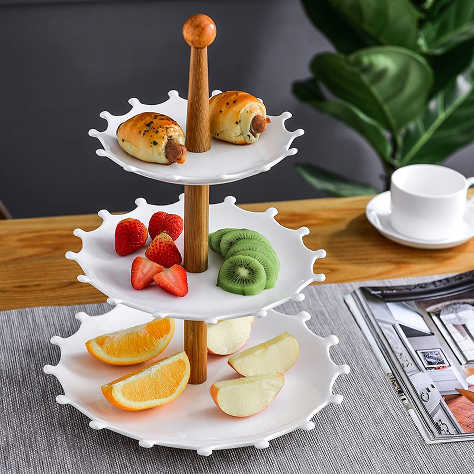 Giradischi girevole per torte in alluminio Torta in ceramica a 3 strati Stand Bianco Dessert Tavolo Dessert Staccabile Cupcake Display rack Pomeriggio Tea Pasticceria Tea Pasticceria for Tè Party, Mat