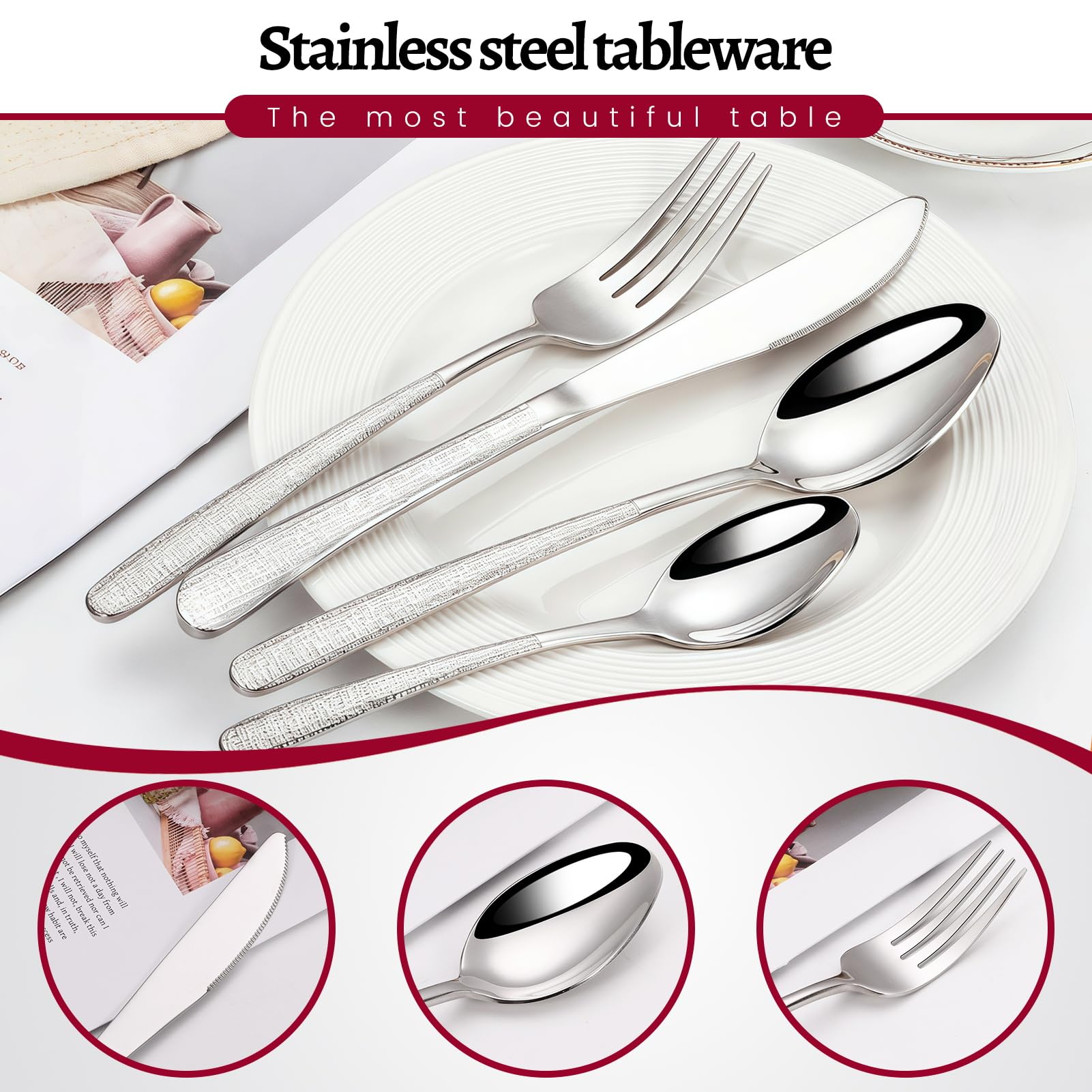 Besteckset Besteck Set 18/10 Edelstahl, Messer Gabel Löffel Enthalten, Elegant Langlebig Geschirr, Tabellengeschirr Für Zuhause, Hotel, Restaurant, Neues Haus (Set B,30pcs)