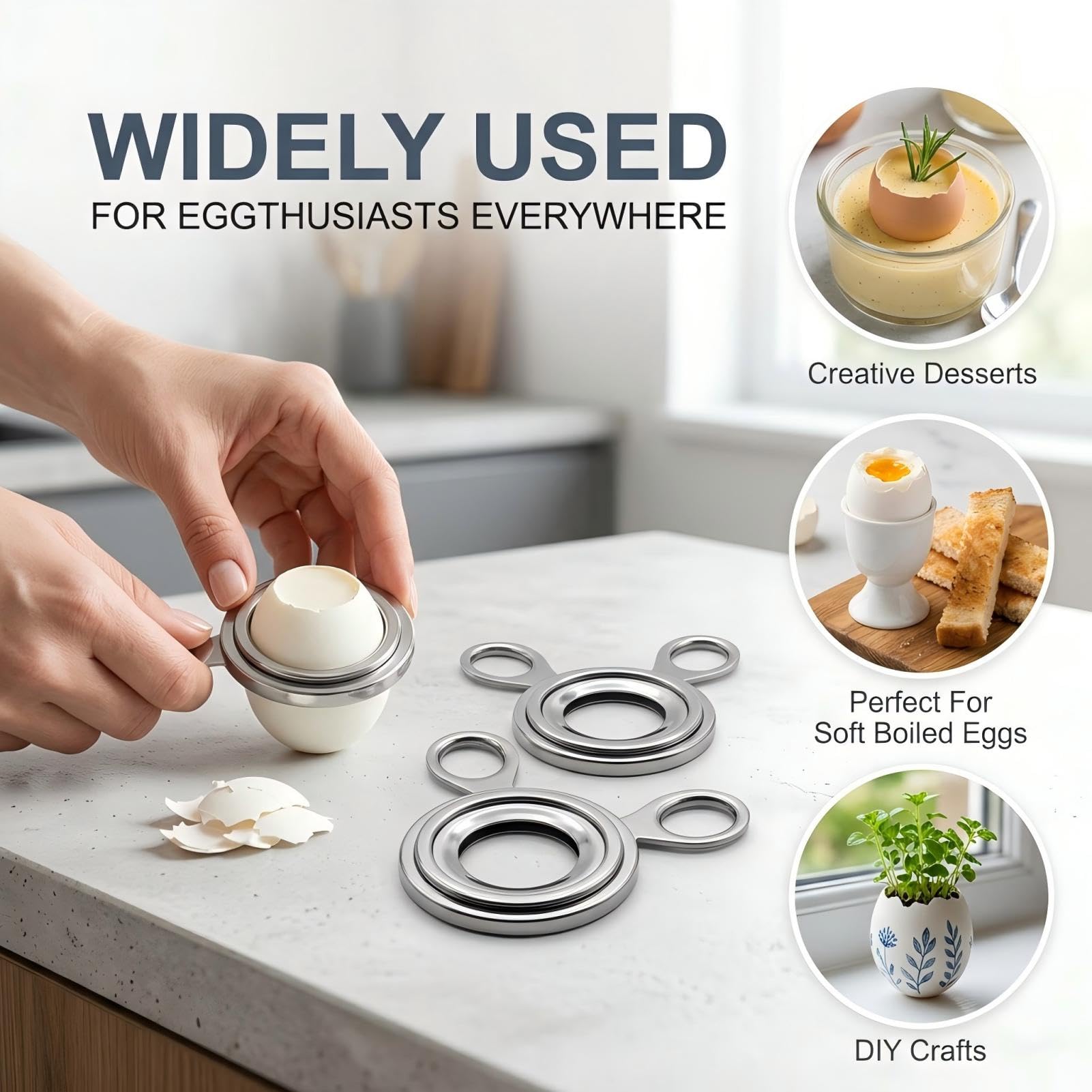 Cortador de Huevos de Acero Inoxidable, Abridor de Cáscara, Corta Huevos Cocidos para Cocina, 3 Piezas